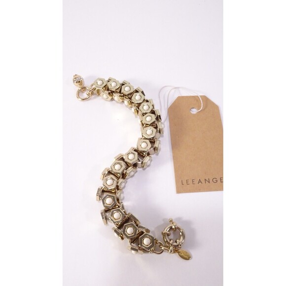 Lee Angel Women's Howlite Cabochon Gold Brass Box Link Bracelet NWT 168 - Picture 5 of 7